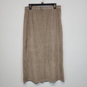 Nordstrom Corduroy Maxi Skirt Size L Tan Back Slit Neutral Grandma Lagenlook